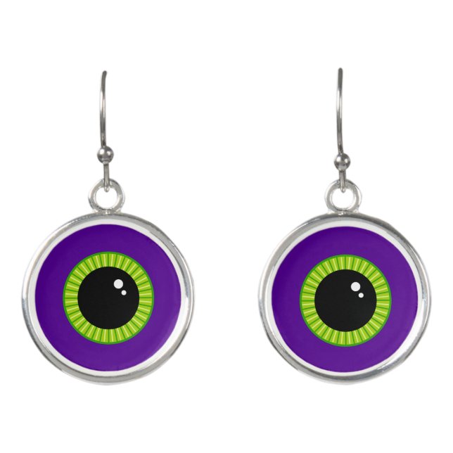 Funny Green and Purple Monster Eyeball Earrings (Front)