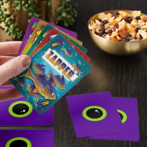 Funny Green and Purple Monster Eyeball Go Fish Cards