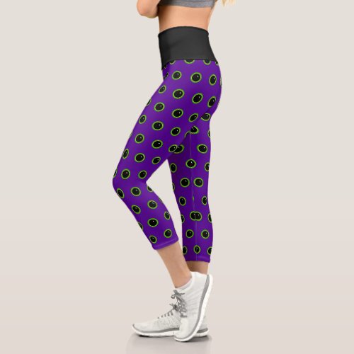 Funny Green and Purple Monster Eyes Capri Leggings