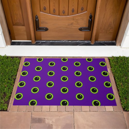 Funny Green and Purple Monster Eyes Doormat