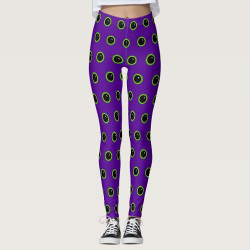 Funny Green and Purple Monster Eyes Leggings