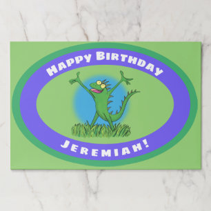 Funny green animated iguana lizard birthday paper pad