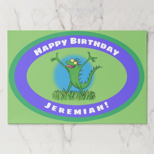 Funny green animated iguana lizard birthday paper pad