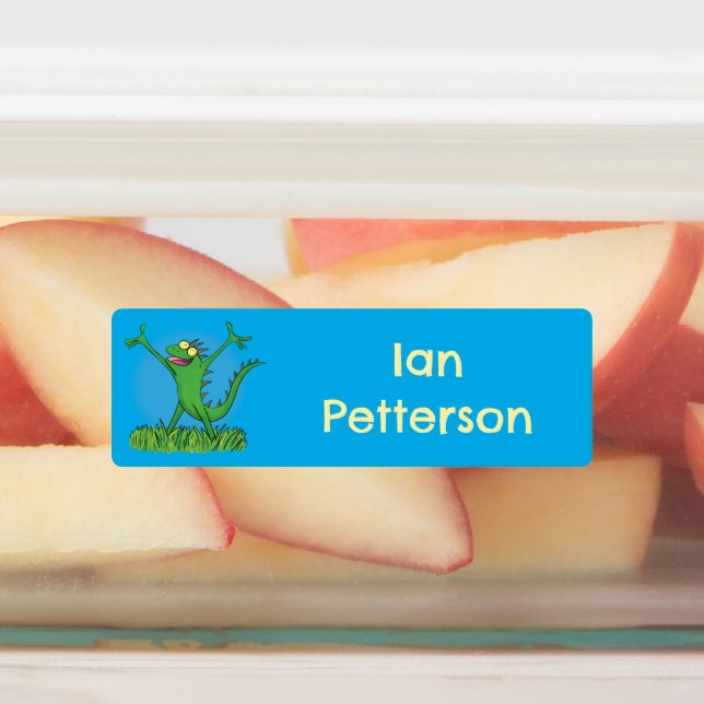 Funny green animated iguana lizard personalized labels (Affixed)