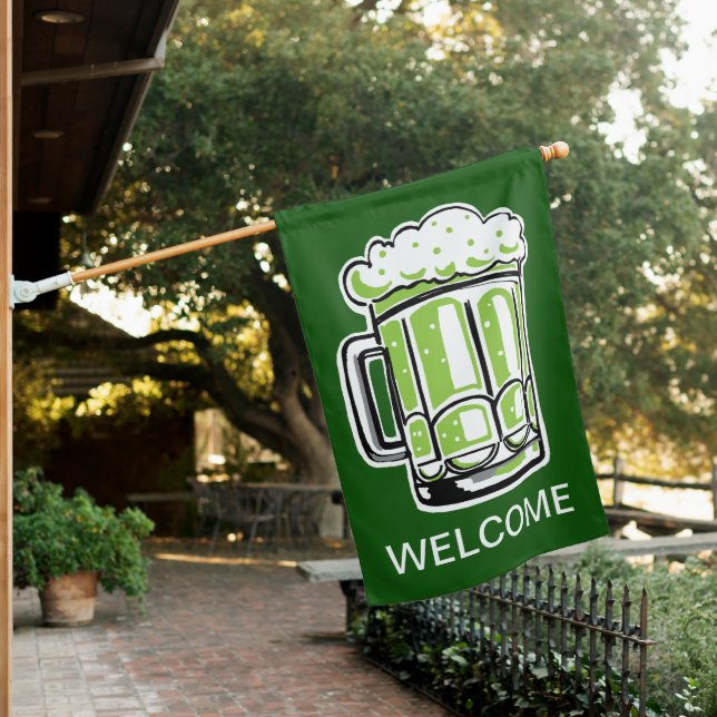 Funny Green Beer Mug Welcome House Flag (In SItu)