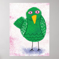Funny Green Bird Poster Wall Art