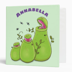 Funny green carnivorous pitcher plants cartoon 3 ring binder
