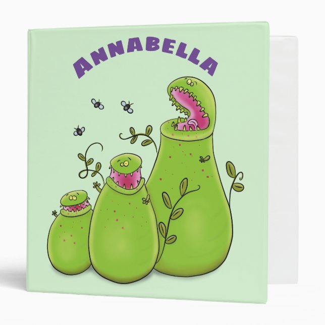 Funny green carnivorous pitcher plants cartoon 3 ring binder (Front/Inside)