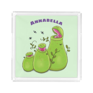 Funny green carnivorous pitcher plants cartoon acrylic tray