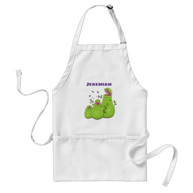 Funny green carnivorous pitcher plants cartoon adult apron (Front)