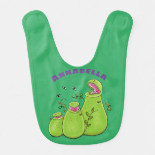 Funny green carnivorous pitcher plants cartoon baby bib