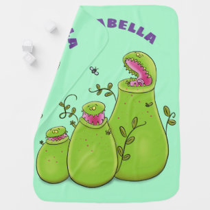 Funny green carnivorous pitcher plants cartoon baby blanket