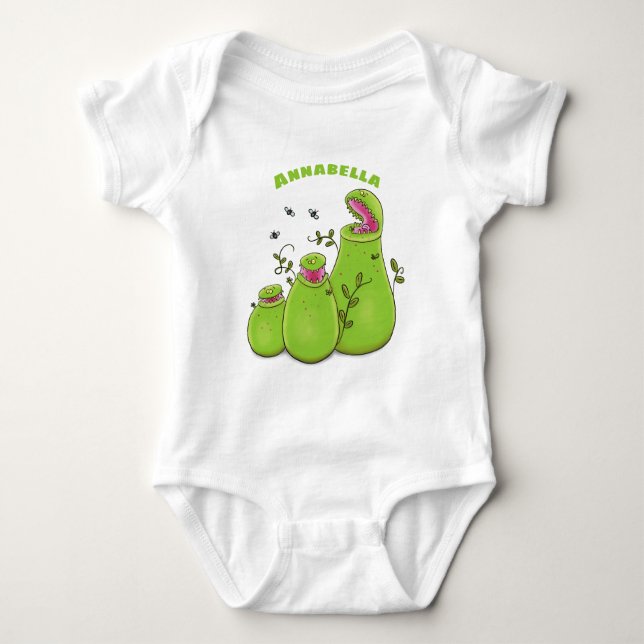 Funny green carnivorous pitcher plants cartoon baby bodysuit (Front)