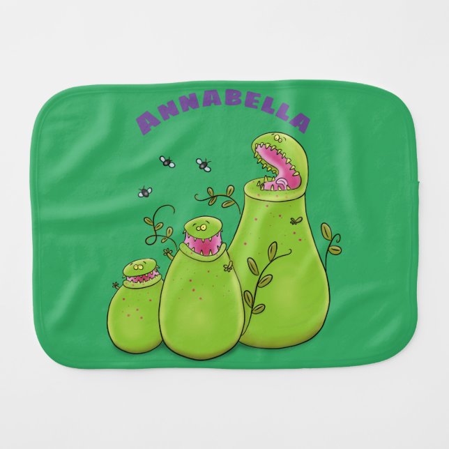 Funny green carnivorous pitcher plants cartoon baby burp cloth (Front Horizontal)