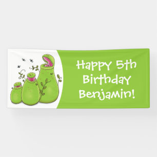 Funny green carnivorous pitcher plants cartoon banner