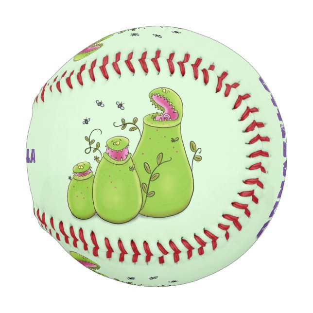 Funny green carnivorous pitcher plants cartoon baseball (Front Right)
