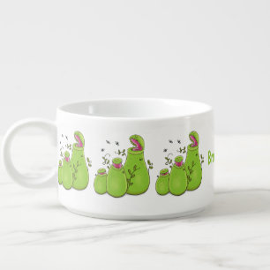 Funny green carnivorous pitcher plants cartoon bowl
