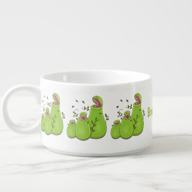 Funny green carnivorous pitcher plants cartoon bowl (Right)