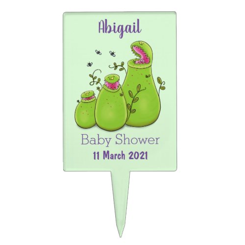 Funny green carnivorous pitcher plants cartoon cake topper