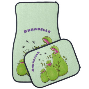 Funny green carnivorous pitcher plants cartoon  car floor mat