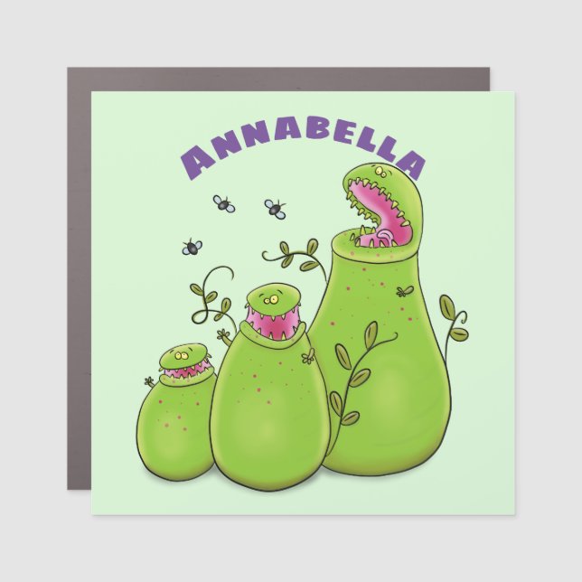 Funny green carnivorous pitcher plants cartoon car magnet (Front)