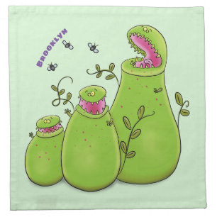 Funny green carnivorous pitcher plants cartoon cloth napkin