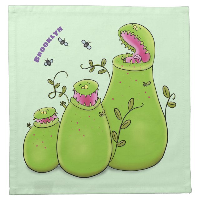 Funny green carnivorous pitcher plants cartoon cloth napkin (Front)