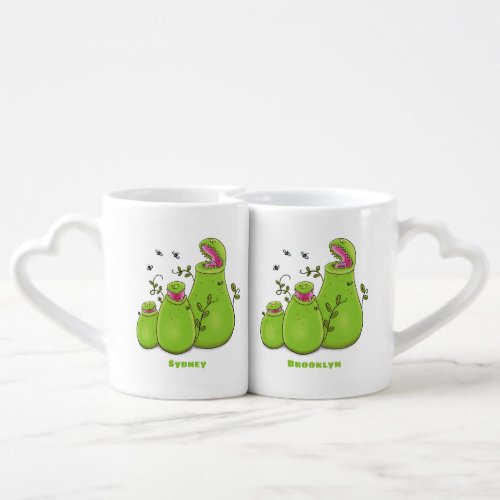Funny green carnivorous pitcher plants cartoon coffee mug set