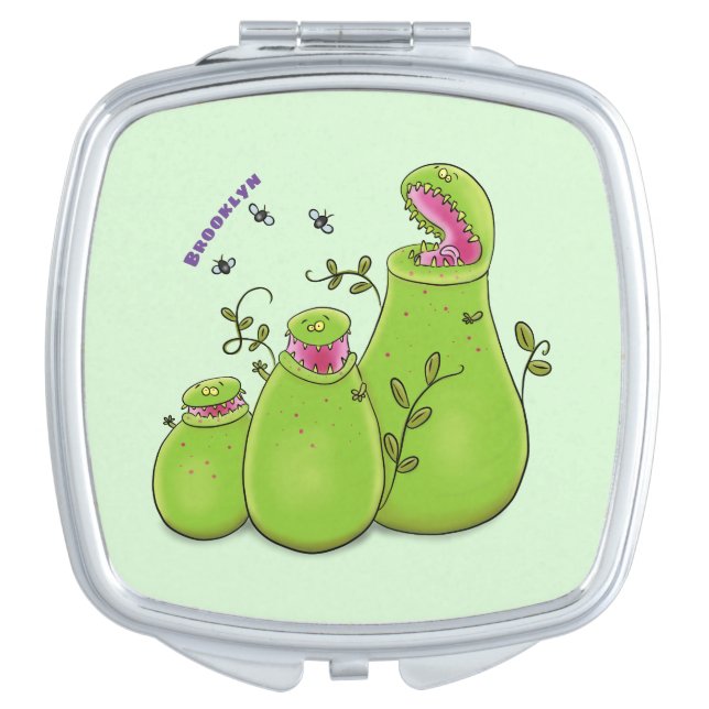 Funny green carnivorous pitcher plants cartoon compact mirror (Front)