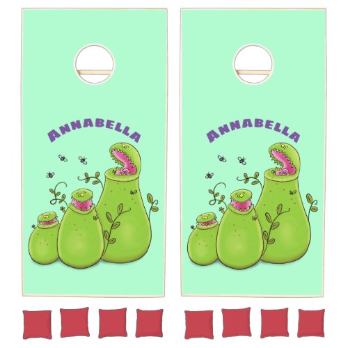 Funny green carnivorous pitcher plants cartoon cornhole set