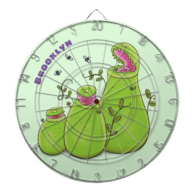 Funny green carnivorous pitcher plants cartoon dart board (Front)