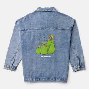 Funny green carnivorous pitcher plants cartoon denim jacket