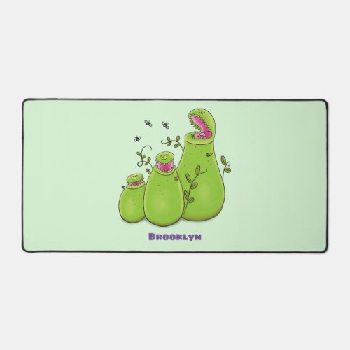 Funny green carnivorous pitcher plants cartoon desk mat