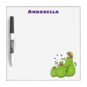 Funny green carnivorous pitcher plants cartoon dry erase board