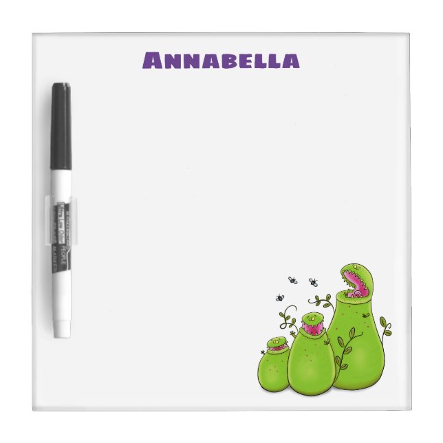 Funny green carnivorous pitcher plants cartoon dry erase board (Front)