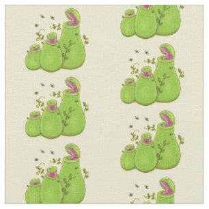 Funny green carnivorous pitcher plants cartoon fabric