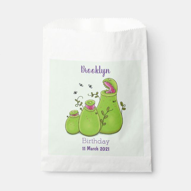 Funny green carnivorous pitcher plants cartoon favor bag (Front)