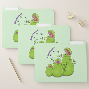 Funny green carnivorous pitcher plants cartoon file folder