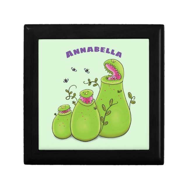Funny green carnivorous pitcher plants cartoon gift box (Front)