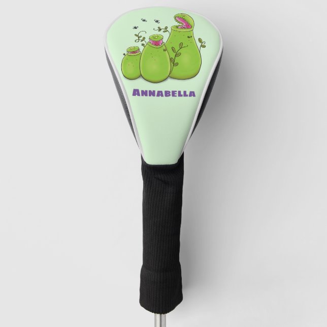 Funny green carnivorous pitcher plants cartoon golf head cover (Front)