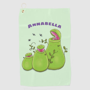 Funny green carnivorous pitcher plants cartoon golf towel