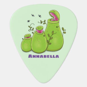 Funny green carnivorous pitcher plants cartoon guitar pick