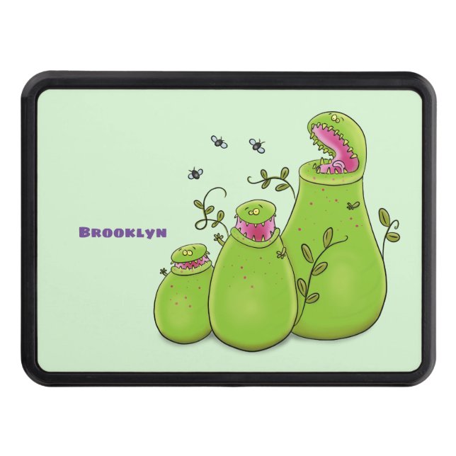 Funny green carnivorous pitcher plants cartoon hitch cover (Front)