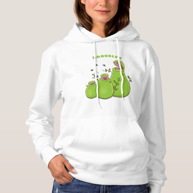 Funny green carnivorous pitcher plants cartoon hoodie (Front)