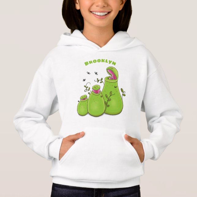 Funny green carnivorous pitcher plants cartoon hoodie (Front)