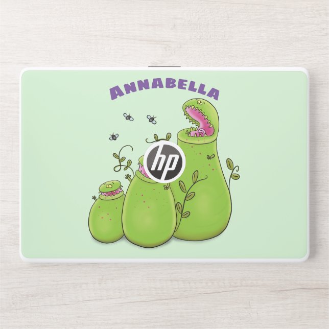 Funny green carnivorous pitcher plants cartoon HP laptop skin (Front)