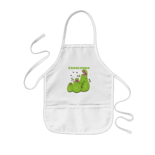Funny green carnivorous pitcher plants cartoon kids' apron (Front)