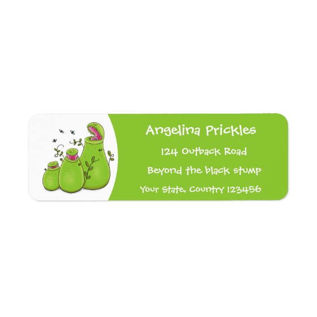 Funny green carnivorous pitcher plants cartoon label (Front)