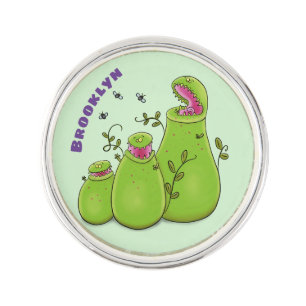 Funny green carnivorous pitcher plants cartoon lapel pin