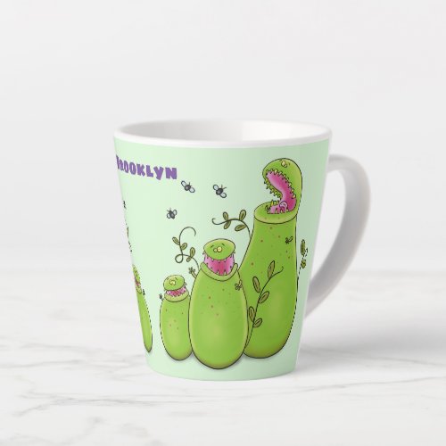 Funny green carnivorous pitcher plants cartoon latte mug